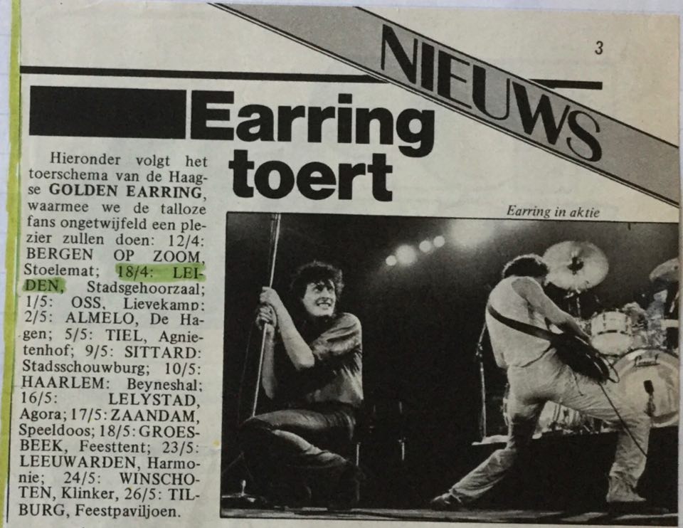 Golden Earring magazine shows announcement: Nieuws Earring toert